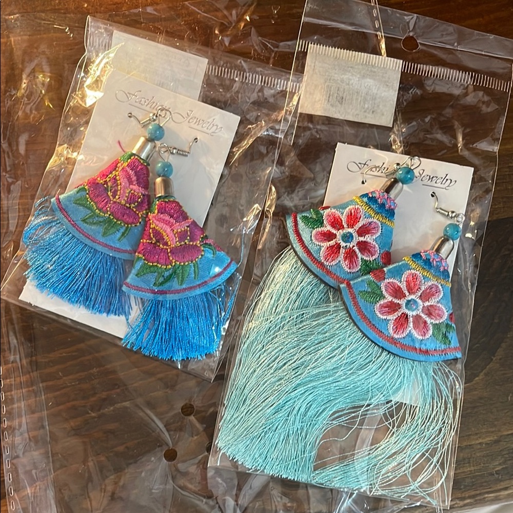 Colorful Tassel Earrings with Floral Design